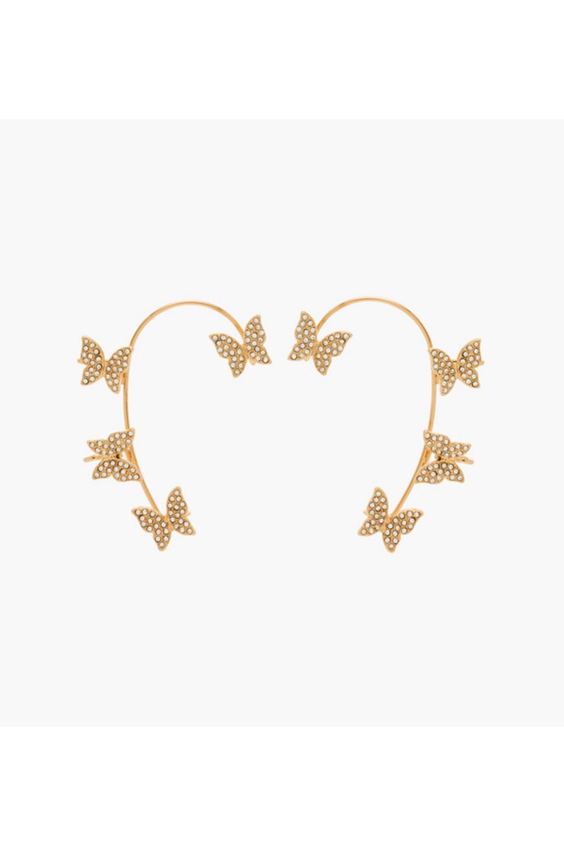 Gold Tone Butterfly Stone Embellished Ear Cuffs